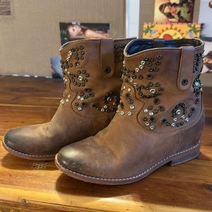 Leather Studded Ankle Boot With Small Hidden Wedge